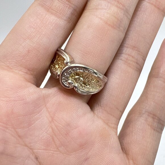 VTG Solid Sterling Silver 925 Two Tone Textured Tapered Band Ring Size 9.25 - Picture 5 of 9